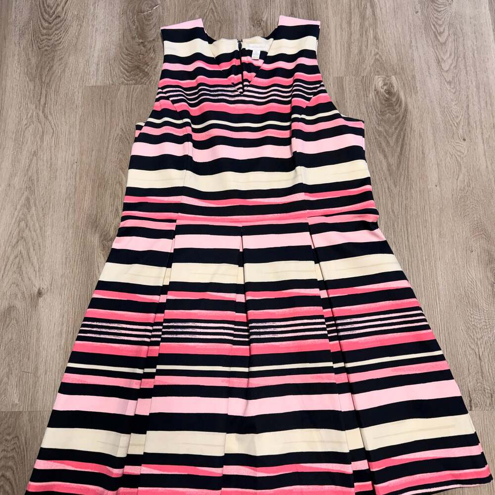 Charter Club Pink & Navy Striped Pleated Sleeveless Fit and Flare Dress